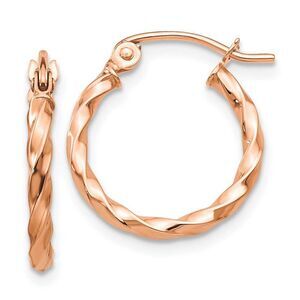 2mm x 15mm 14k Rose Gold Small Twisted Round Hoop Earrings